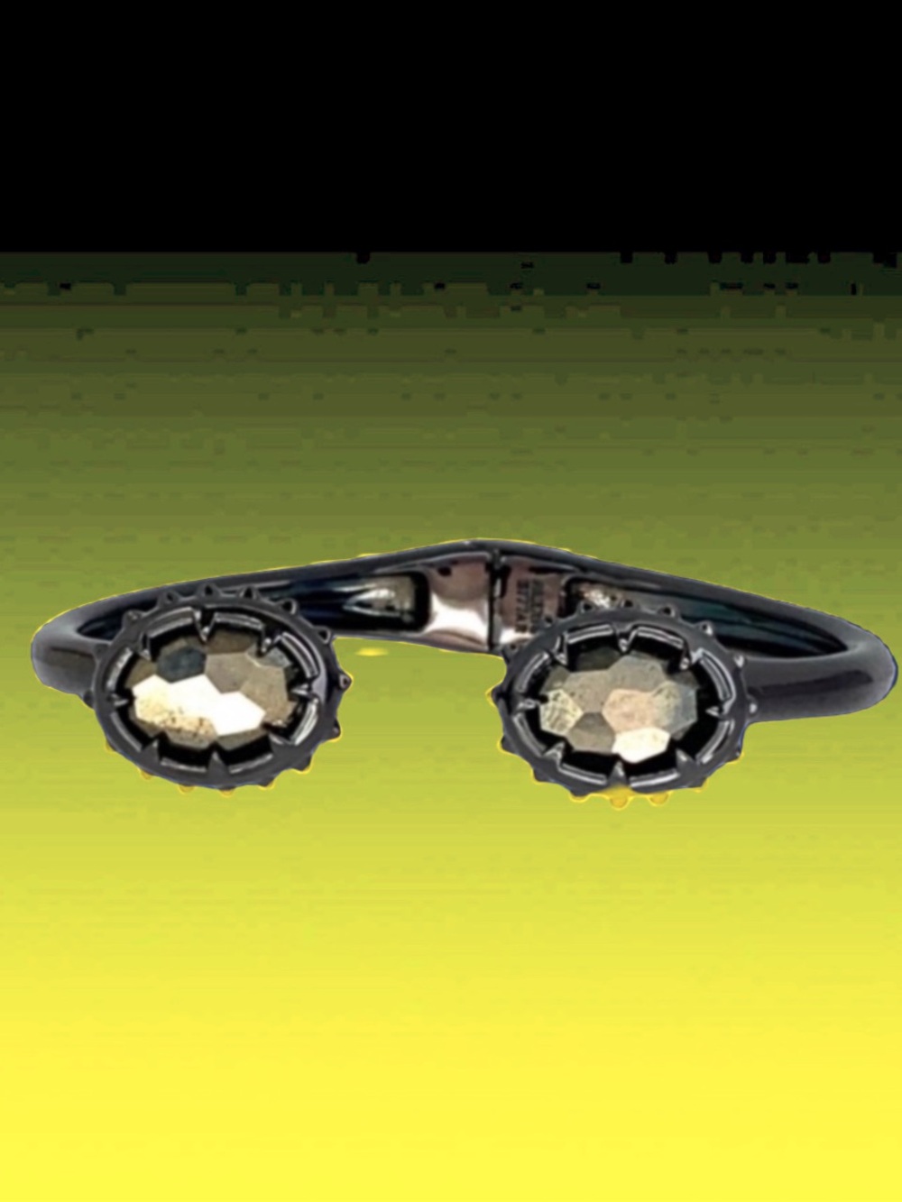 ALEXIS BITTAR• Dark Alchemy Gunmetal Modern Georgian Pyrite Hinged Cuff Bracelet